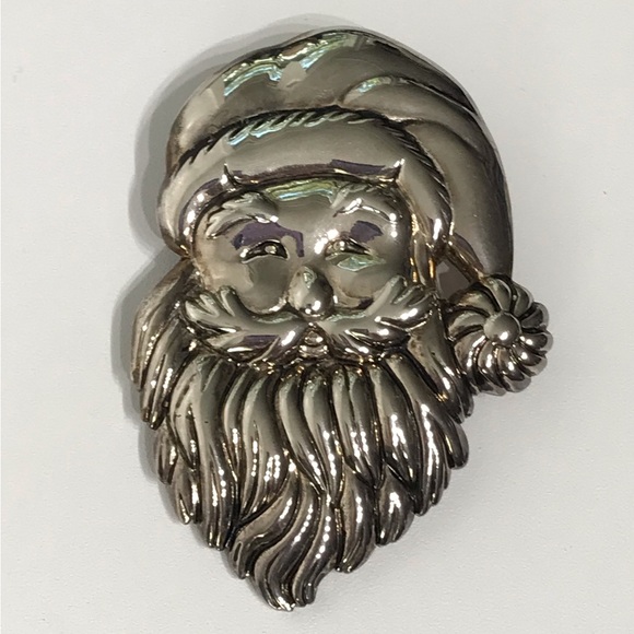 Vintage Unsigned Best Silver Classic Santa Oversized Large Head Brooch Pendant - Picture 6 of 13